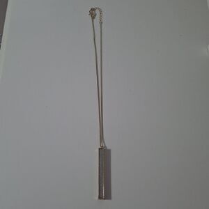 C Sparkly Glittery Bar Gray Silver Gold Tone Geometric Shape Pendant Necklace